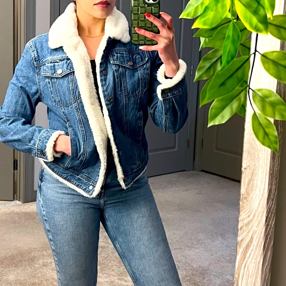 GUESS los angeles faux fur lined denim jeans jacket women size